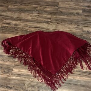Elegant Burgundy Fringe Shawl